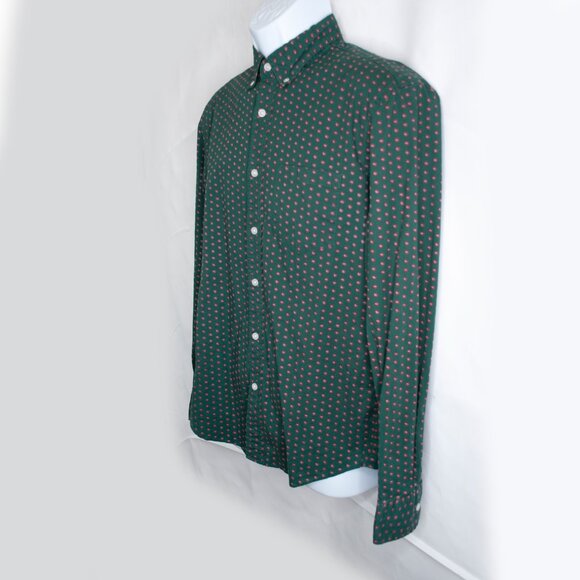J Crew Mercantile Flex Button Up Shirt Mens M Green Floral Long Sleeve Slim L04X - Picture 2 of 5